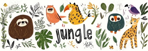 A playful illustration of jungle animals photo