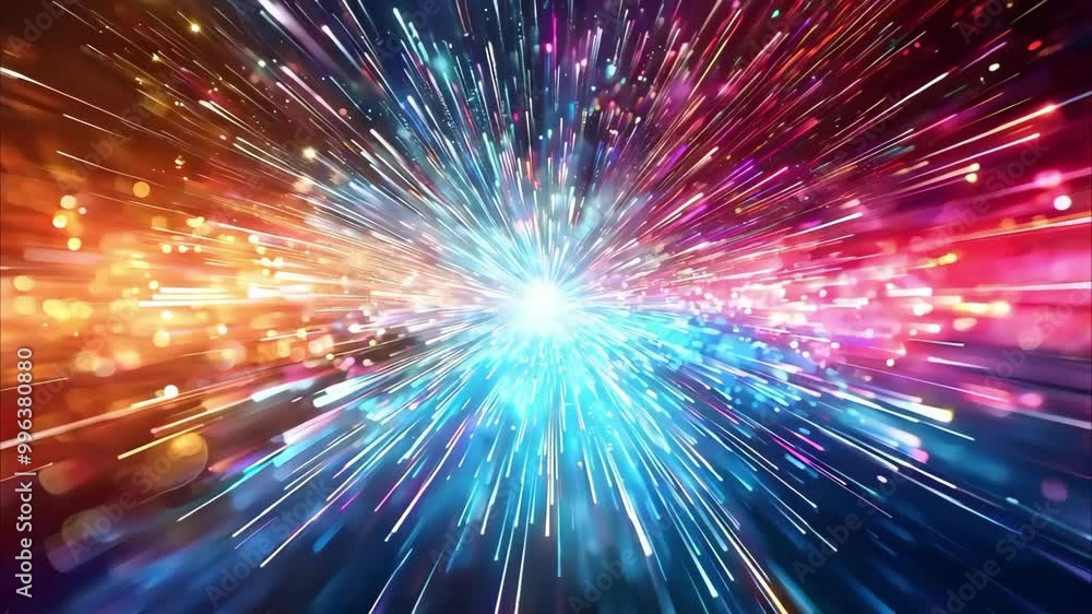 A vibrant explosion of light and color, resembling a burst of energy with streaks radiating from a central point. A vibrant explosion of light and color, resembling a burst of energy with streaks radiating from a central point.