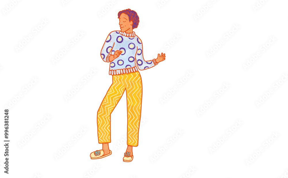 Illustration of a dancing woman. A girl in a Christmas blue sweater in a dance pose. PNG sticker Illustration of a dancing woman. A girl in a Christmas blue sweater in a dance pose. PNG sticker
