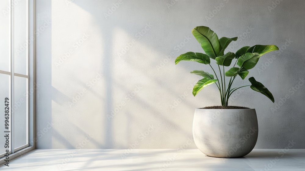 A potted plant brings a lively element to a minimalist setting enriching the natural atmosphere of the environment A potted plant brings a lively element to a minimalist setting enriching the natural atmosphere of the environment