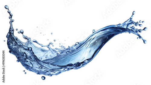 A wave of liquid water, a splash of a transparent blue stream, a vortex or spill, pouring water. Whirlpool of cold water or carbonated drink with a flow wave. Isolated on a transparent background. photo