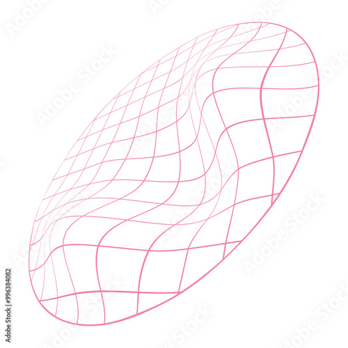 Distorted grid surface màu hồng. Mesh warp texture. Futuristic net with convex effect. Geometric deformation. Gravity phenomenon. Vector graphic illustration
