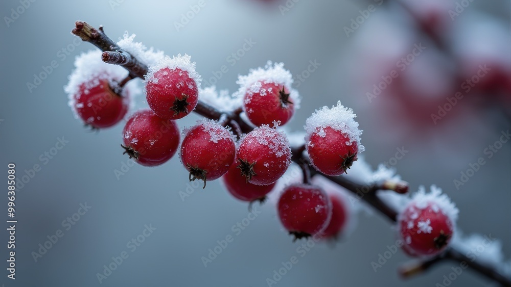 Close-up of red berries covered in frost on a winter morning, Ai Generation Close-up of red berries covered in frost on a winter morning, Ai Generation