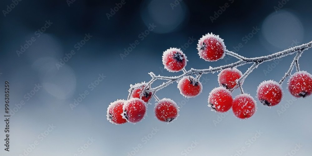 Close-up of red berries covered in frost on a winter morning, Ai Generation Close-up of red berries covered in frost on a winter morning, Ai Generation