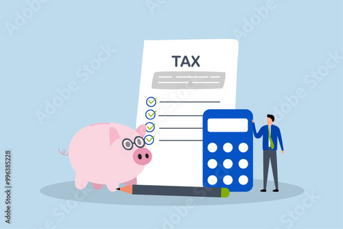 Income tax filing, Experienced entrepreneur finished tax form using a calculator.
