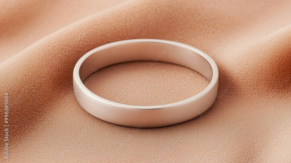 Elegant metal ring placed on soft fabric, showcasing a minimalist design perfect for jewelry collections or wedding symbols. Elegant metal ring placed on soft fabric, showcasing a minimalist design perfect for jewelry collections or wedding symbols.