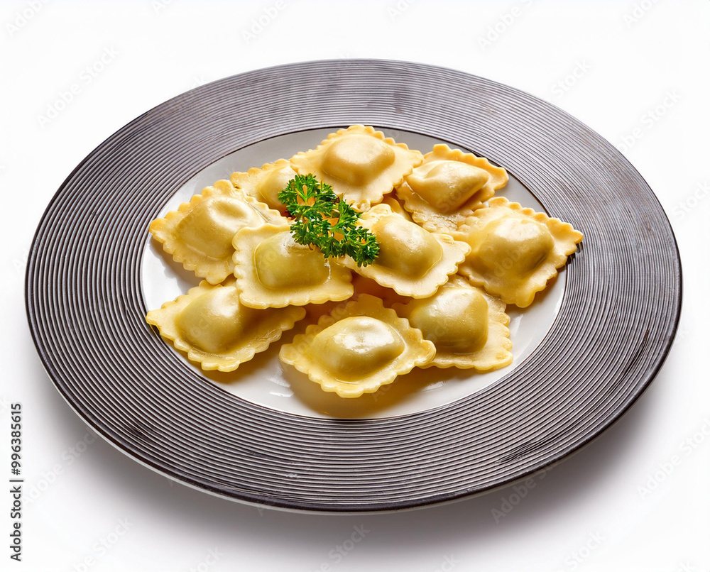 Ravioli on a plate isolated on white background with clipping path Ravioli on a plate isolated on white background with clipping path