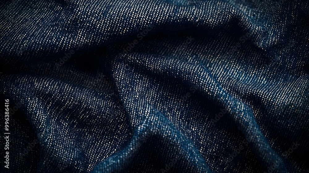 Indigo Denim Fabric Backdrop with Visible Stitches and Generous Copy Space for Casual Fashion or Indigo Denim Fabric Backdrop with Visible Stitches and Generous Copy Space for Casual Fashion or