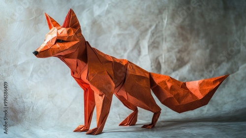 This artwork features a carefully designed origami fox showcasing intricate folds and a vibrant orange hue photo