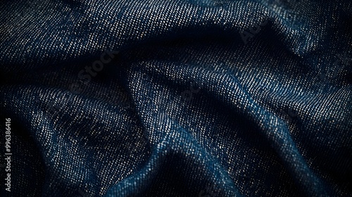 Indigo Denim Fabric Backdrop with Visible Stitches and Generous Copy Space for Casual Fashion or