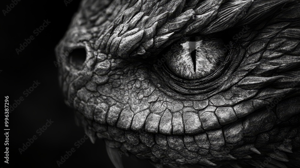 Photographic image of a close up of the head of a dragon in 8K Photographic image of a close up of the head of a dragon in 8K