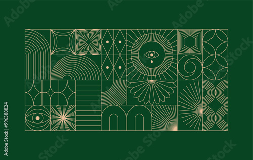 Vector minimal geometric illustrations set - trendy abstract aesthetic linear compositions, prints, frames and graphic design elements