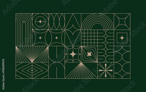 Vector minimal geometric illustrations set - trendy abstract aesthetic linear compositions, prints, frames and graphic design elements