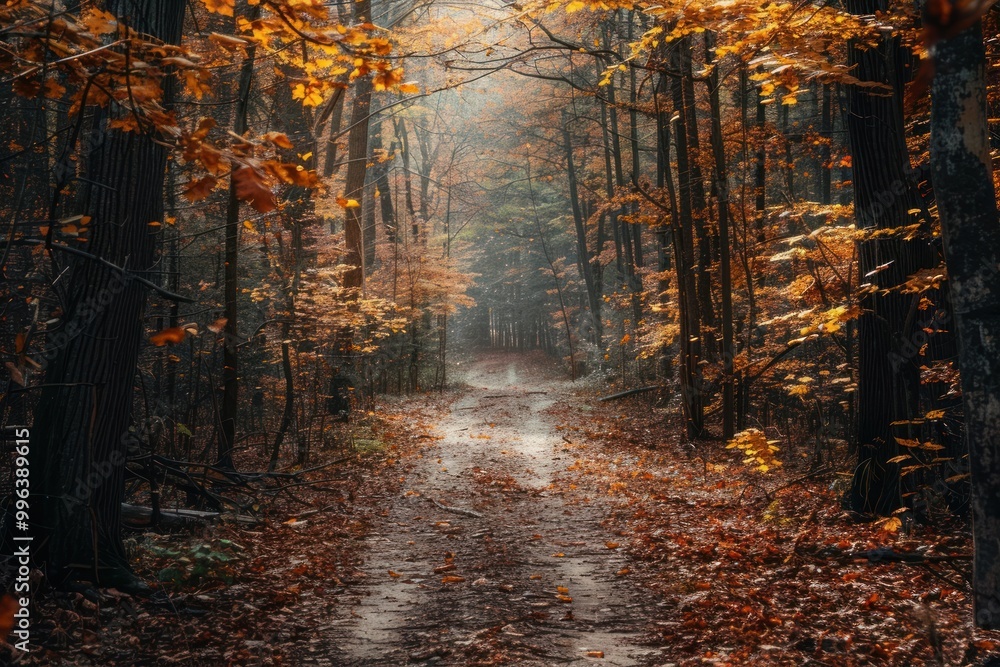 Fototapeta premium Autumn forest tranquility landscape treelined.