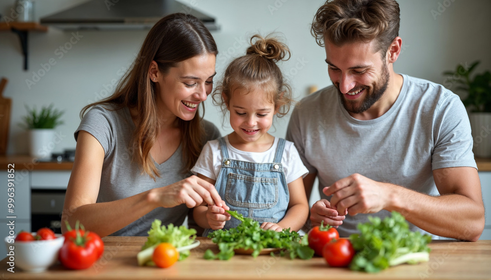 Happy family with little children preparing salad together, engaged in their culinary activity teamwork and joy of cooking with fresh vegetables healthy and nutritious nature of meal Happy family with little children preparing salad together, engaged in their culinary activity teamwork and joy of cooking with fresh vegetables healthy and nutritious nature of meal
