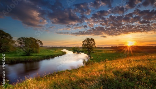 Serene Sunrise Over Tranquil River Landscape