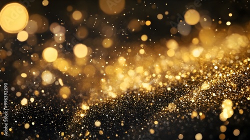 Luxury Abstract Gold Background with Glitter Light Effect Decoration. Golden abstract bokeh on black background. Holiday concept. elegant gold glowing line with lighting effect sparkle on black backg