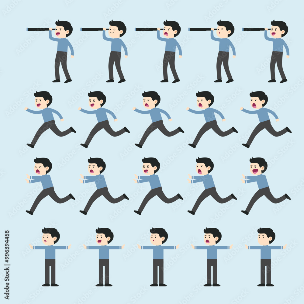 A vector collection of business concept characters with various poses and expressions. Simple businessman illustration for design elements on the theme of business and financial situations. person A vector collection of business concept characters with various poses and expressions. Simple businessman illustration for design elements on the theme of business and financial situations. person