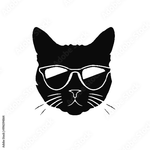 Stylish Black Cat Silhouette with Sunglasses – Vector Illustration on Transparent Background