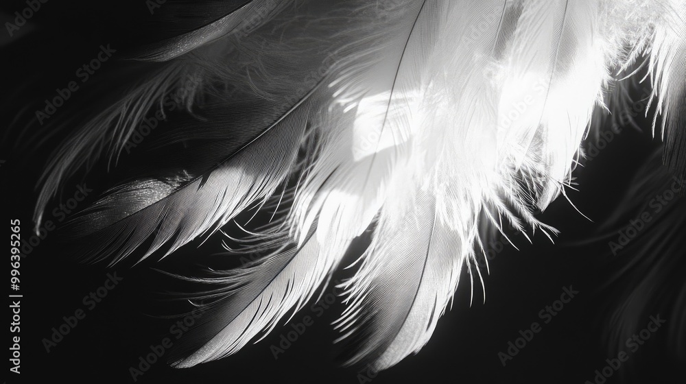 Fototapeta premium Fluffy bird feathers in black and white perfect for background use