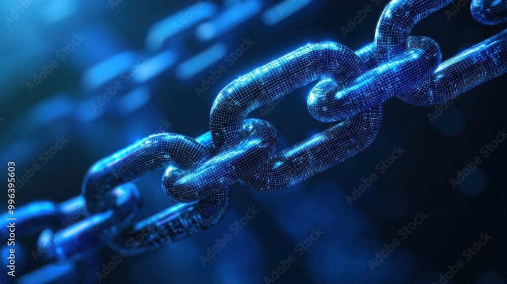 Close-up of blockchain in healthcare concept on a holographic interface, set against a futuristic blue background with ample space for text Close-up of blockchain in healthcare concept on a holographic interface, set against a futuristic blue background with ample space for text