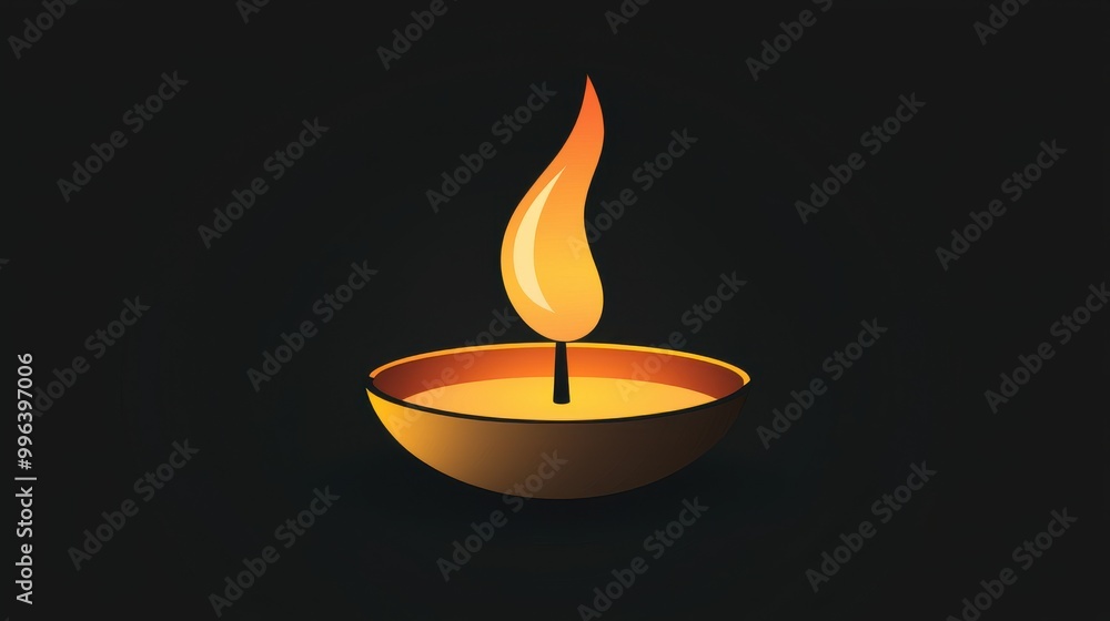 Simple and elegant illustration of a single diya with flames gently flickering against a black background for a minimalist design Simple and elegant illustration of a single diya with flames gently flickering against a black background for a minimalist design