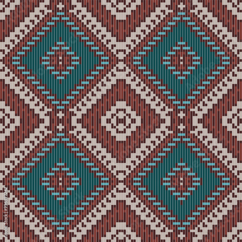 Motif Korean Traditional Patternfolk Embroidery, Aztec Geometric Ornament Print. Design for Carpet, Wallpaper, Clothing, Wrapping, Fabric