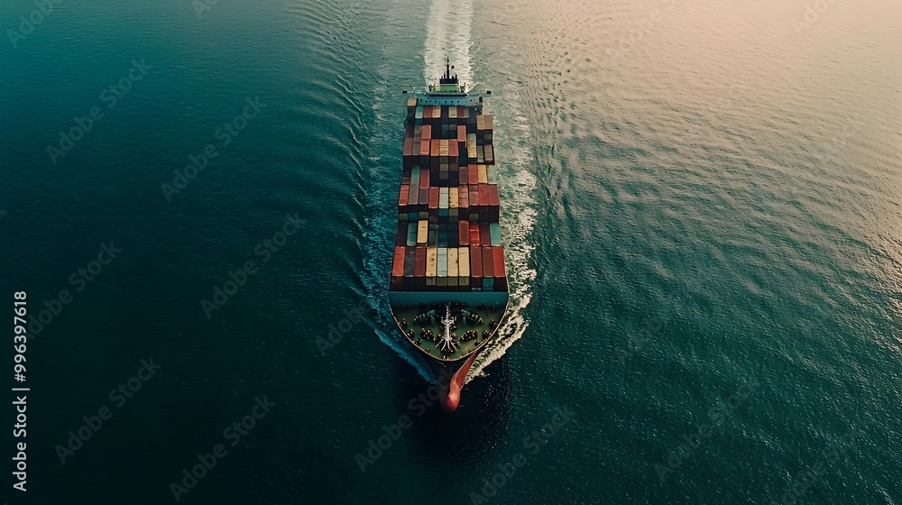 Aerial View of Cargo Ship Transporting Goods Through Maritime Shipping Lane Aerial View of Cargo Ship Transporting Goods Through Maritime Shipping Lane