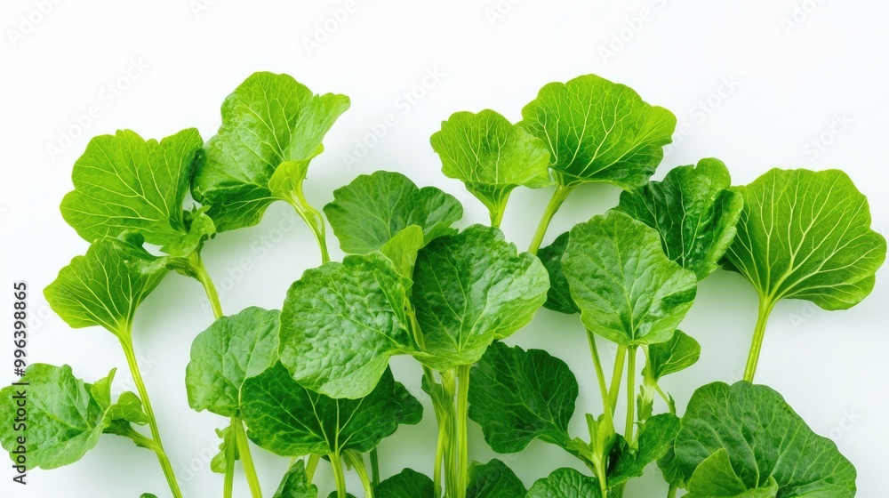 Vibrant green mustard leaves against a white backdrop Vibrant green mustard leaves against a white backdrop