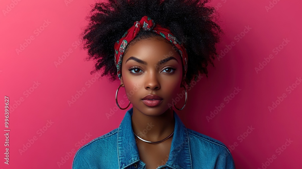 Confident Young Woman with Afro Hairstyle and Red Headband Confident Young Woman with Afro Hairstyle and Red Headband