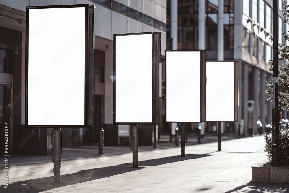 Row of empty billboards on a city street, urban landscape Row of empty billboards on a city street, urban landscape