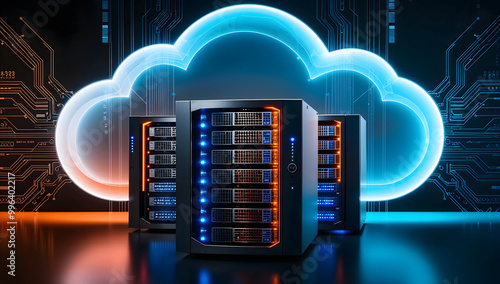 Big data center technology warehouse with servers information digitalization Starts. SAAS, Cloud Computing, Web Service.