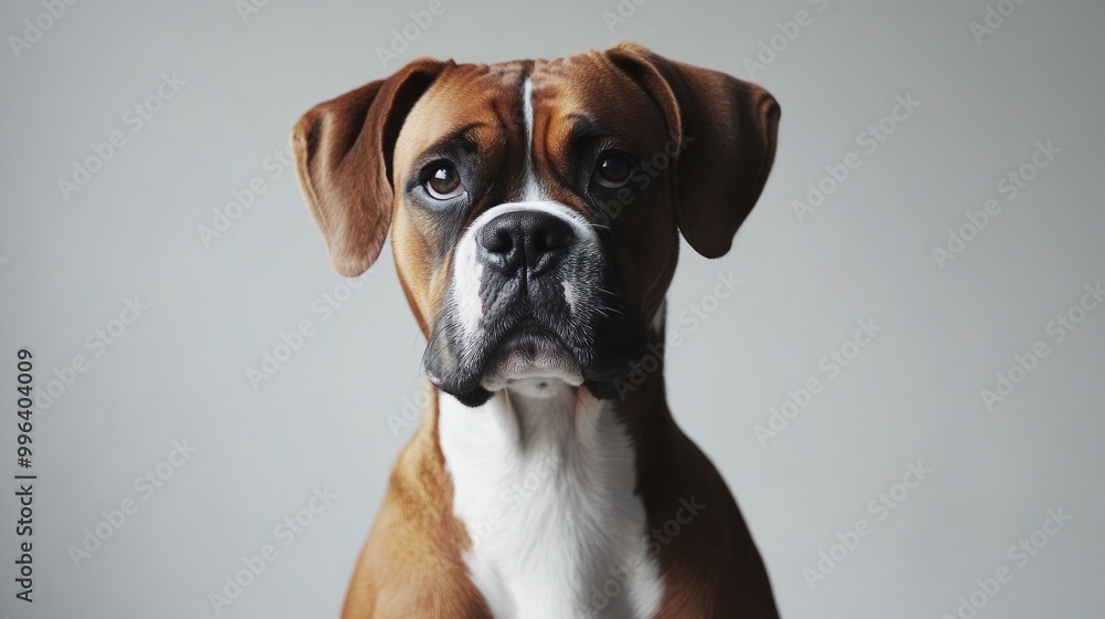 Portrait of a Boxer dog against a white backdrop Portrait of a Boxer dog against a white backdrop
