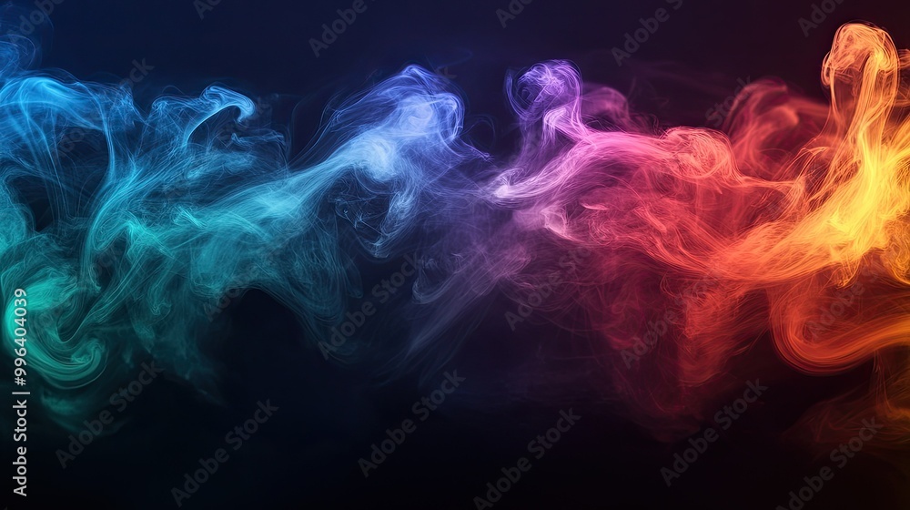 Black smoke trails curl alongside bright rainbow colors, forming a dramatic, high-contrast abstract pattern against a dark background. Black smoke trails curl alongside bright rainbow colors, forming a dramatic, high-contrast abstract pattern against a dark background.