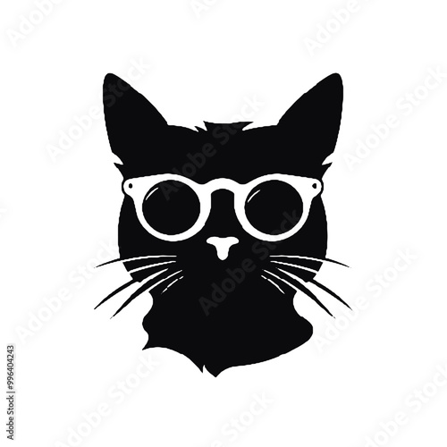 Black Cat Wearing Sunglasses Silhouette – Vector Illustration on Transparent Background