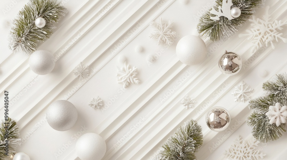 Elegant Christmas flat lay with alternating white stripes and minimalistic holiday decor for a chic, festive atmosphere Elegant Christmas flat lay with alternating white stripes and minimalistic holiday decor for a chic, festive atmosphere