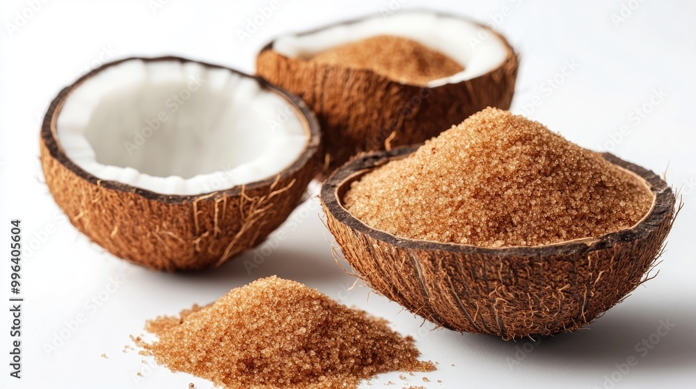 Coconut sugar on a plain white background Coconut sugar on a plain white background