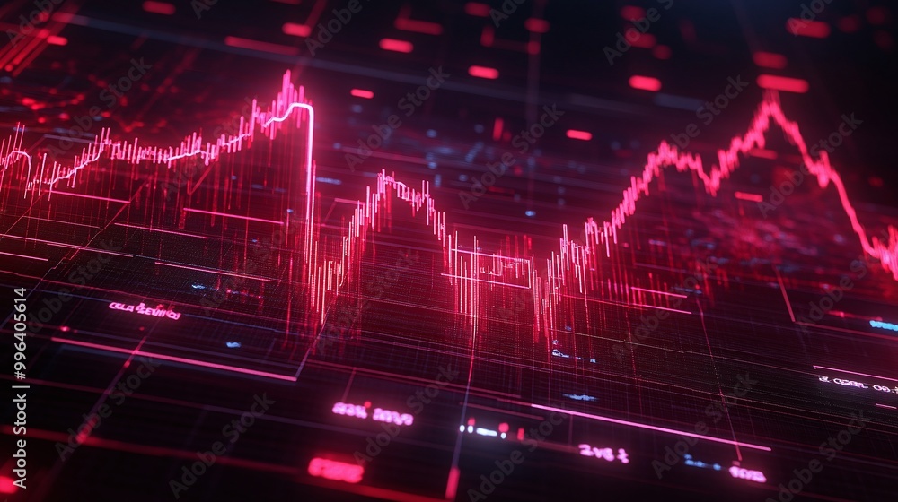 Digital market trend graph visualizing financial data in red tones. Digital market trend graph visualizing financial data in red tones.