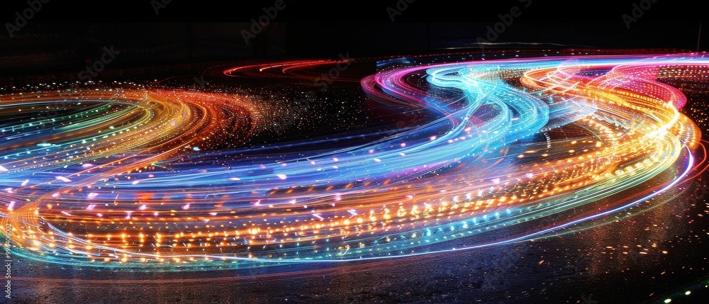 Colorful Light Trails in Motion on a Dark Background Colorful Light Trails in Motion on a Dark Background