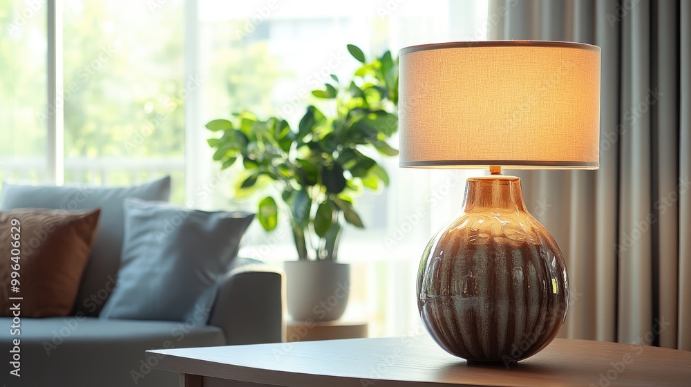 Fototapeta premium A table featuring a vase alongside a lamp