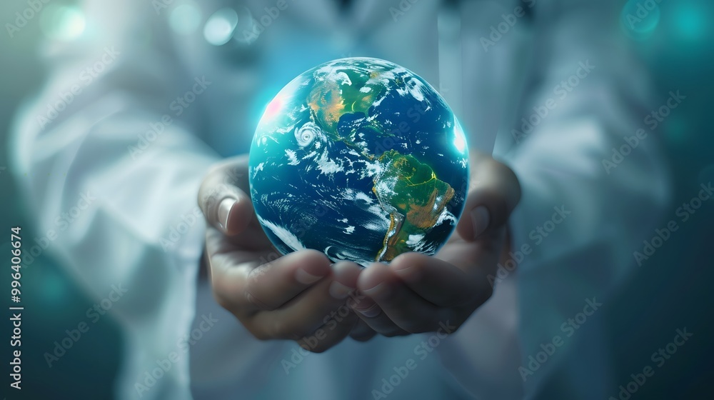 Compassionate Health Doctor Holding Planet Earth Symbolizing Global Medical Care with Space for Your Message Compassionate Health Doctor Holding Planet Earth Symbolizing Global Medical Care with Space for Your Message