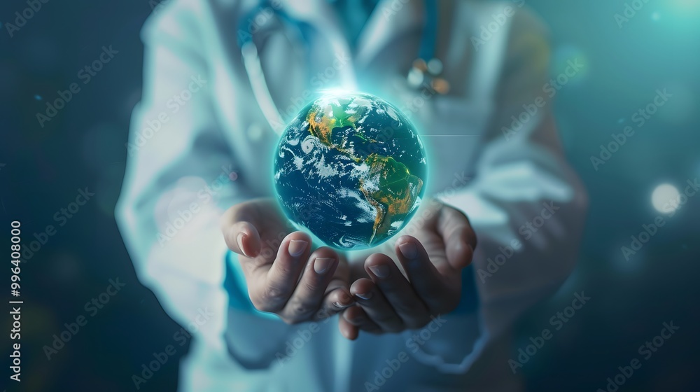 Compassionate Health Doctor Holding Planet Earth Symbolizing Global Medical Care with Space for Your Message Compassionate Health Doctor Holding Planet Earth Symbolizing Global Medical Care with Space for Your Message