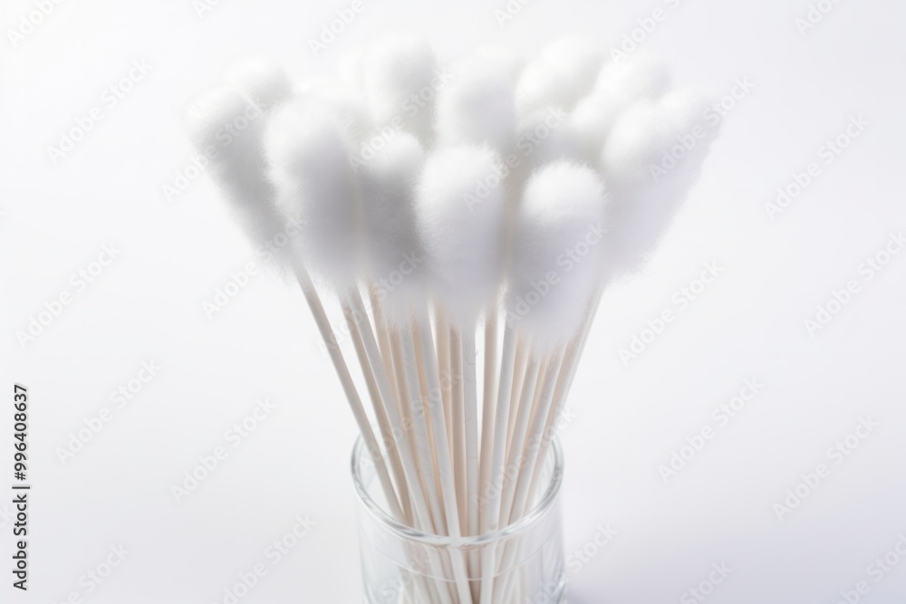 A bundle of cotton swabs, their fluffy tips gently resting on a pristine white surface. A bundle of cotton swabs, their fluffy tips gently resting on a pristine white surface.