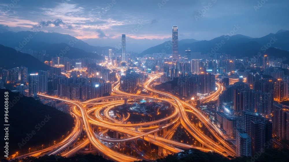 Fototapeta premium Artificial Intelligence Enhancing Digitalization in Urban Development, Streamlining Paperwork, Optimizing Transportation Systems, and Making Cities Smarter with Advanced Technology Solutions.