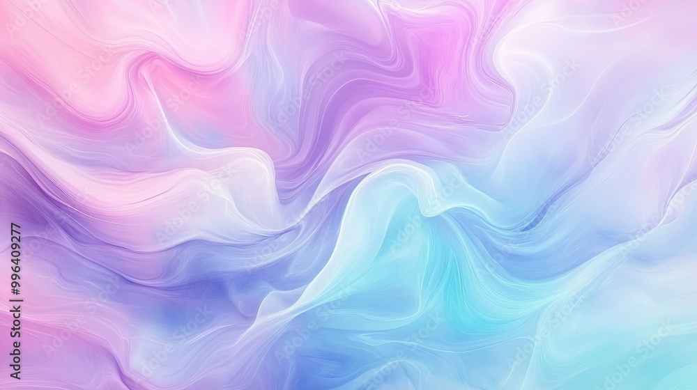 Obraz premium Soft pastel tie-dye background with flowing shapes and smooth gradients in light pink, lavender, and turquoise, creating a dreamy, abstract pattern.