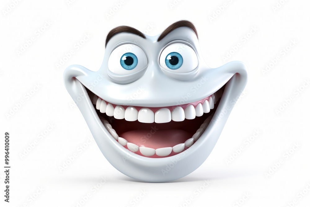 A cartoon character with a big, happy smile and sparkling teeth A cartoon character with a big, happy smile and sparkling teeth