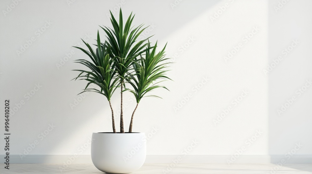 Fototapeta premium Dracaena fragrans indoor plant in a sleek white pot showcasing a fresh and modern aesthetic with an isolated background