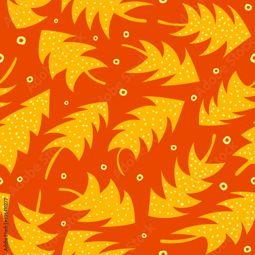 Vibrant autumn fall tree art seamless pattern. Abstract, dynamic, modern eye catching lively fiery orange vector repeat for fabric, wallpaper, presentation, brochure , template, cover, posters