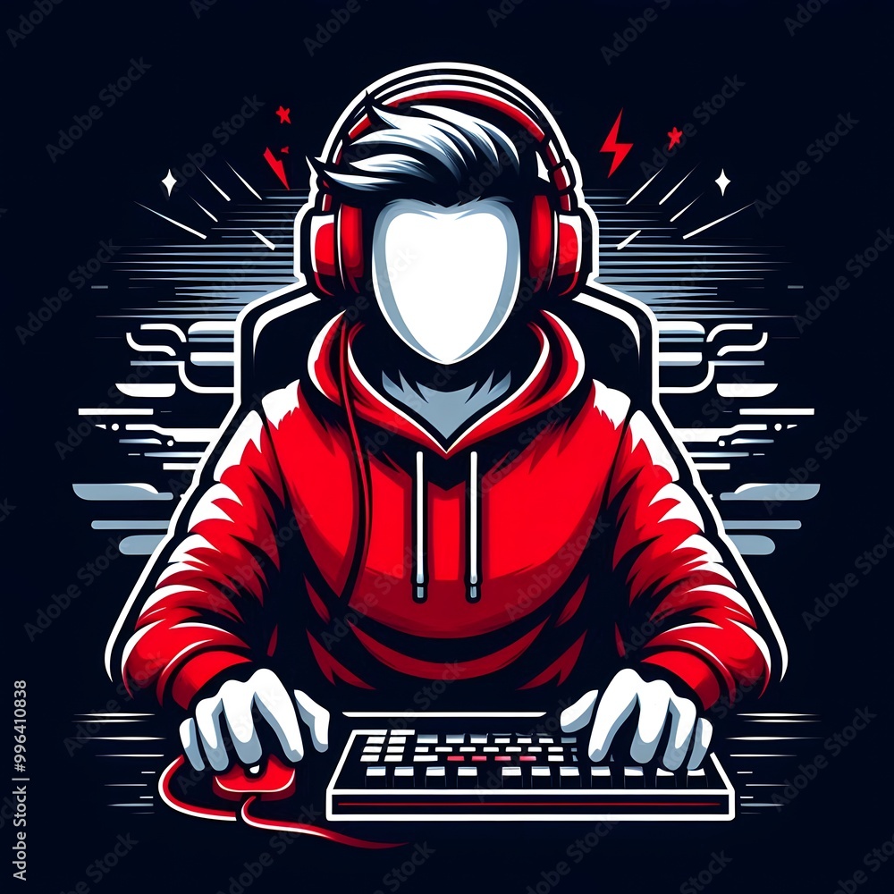 Illustration of a boy gaming on a laptop computer internet logo icon Illustration of a boy gaming on a laptop computer internet logo icon