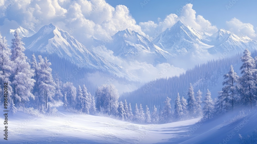 Snow covered mountain landscape in winter Snow covered mountain landscape in winter